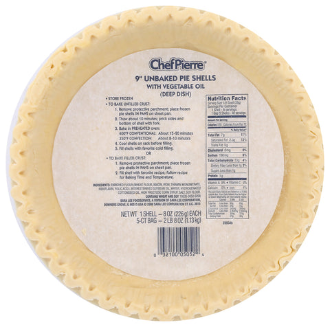 Chef Pierre SHELL PIE UNBAKES DEEP DISH VEGETABLE SHORTENING 9