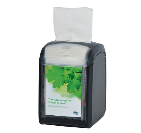 Tork Xpressnap Fit Plastic Black Tabletop Napkin Dispenser, 4.4 x 5.6 x 6.7 inch