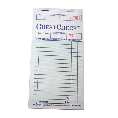 National Checking Company Guest Check Paper - 1 Part Green, 17 Line, 3.5 x 6.75 inch -- 50 per case.