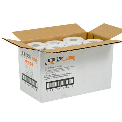 DateIt™ LABEL TRILINGUAL ITEM/DATE/USE BY REMOVABLE ORANGE SATURDAY 2X2