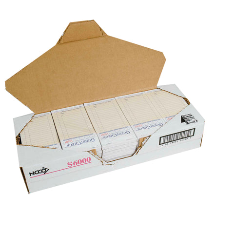 National Checking Company Interleaving Carbon Guest Check Paper - 2 Part Salmon, 17 Line, 3.5 x 6.75 inch -- 2500 per case.