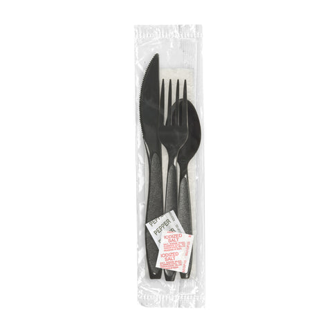 Cutlery Kit Heavy Weight Black F-k-s Napkin 9x13 S&p