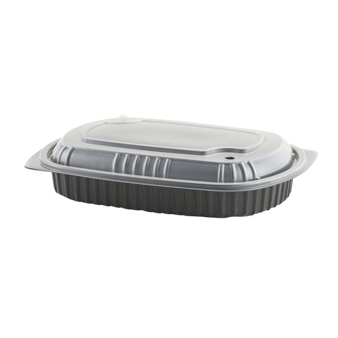 Anchor Packaging MicroRaves Black Polypropylene Platter with Clear Lid, 32 Ounce Capacity -- 125 per case