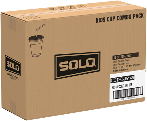 Solo® CUP POLYSTYRENE KIDS COMBO PACK W/ LID/STRAW 12-14 OZ