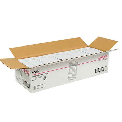 National Checking Company Carbon Backed Guest Check Board - 2 Part Green, 15 Line, 4.20 x 8.25 inch -- 2500 per case.
