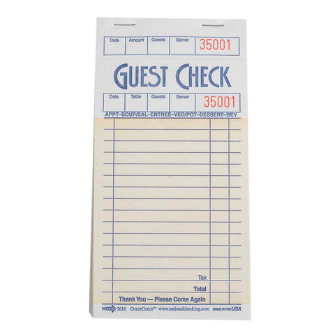 Guest Check Paper 1 Part Salmon 16 Line 3.5x6.75