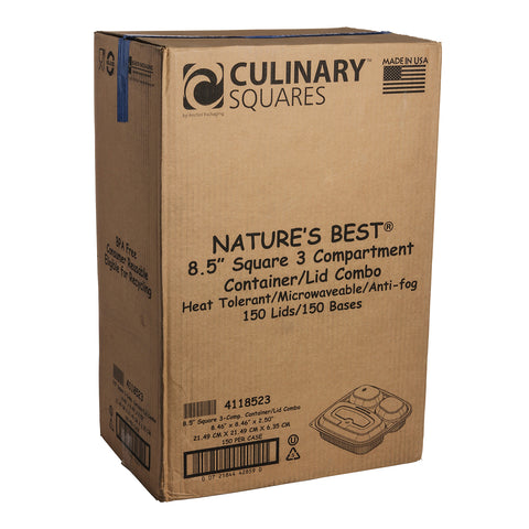 Container Plastic Combo Pack W/ Microwavable Black Base & Clear Microwavable Lid 3-compartment
