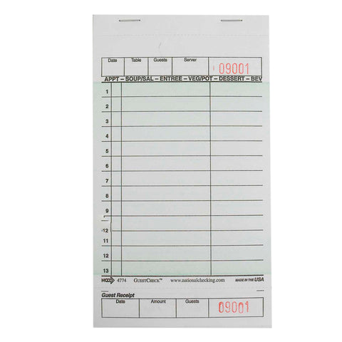 Guest Check Medium-wide Single Copy Cardboard 1-part Green 4.25x7.25