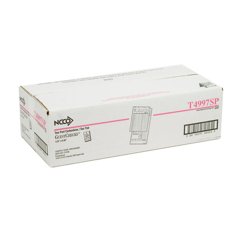 National Checking Company Carbonless Guest Check Board - 2 Part Tan, 15 Line, 4.20 x 8.5 inch -- 2000 per case.