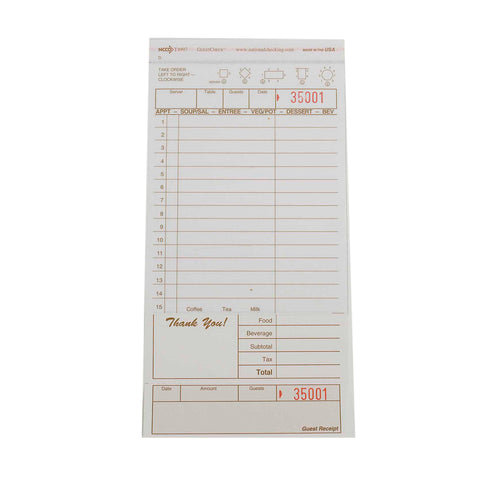 Guest Check 2 Part Carbonless Tab 15 Line