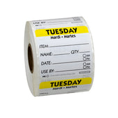 Label Trilingual Item/date/use By Removable Yellow Tuesday 2x2