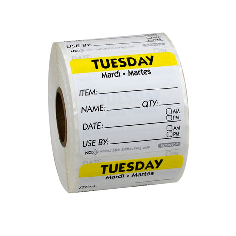 Label Trilingual Item/date/use By Removable Yellow Tuesday 2x2