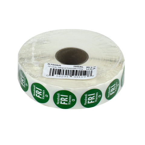 National Checking Company Dateit Green Trilingual Removable Label - Friday, 0.75 inch Circle -- 2000 per case.