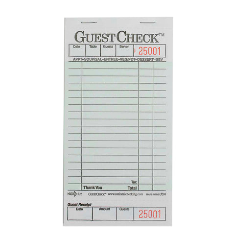 National Checking GUEST CHECK SINGLE COPY CARDBOARD GREEN 3.5X6.75