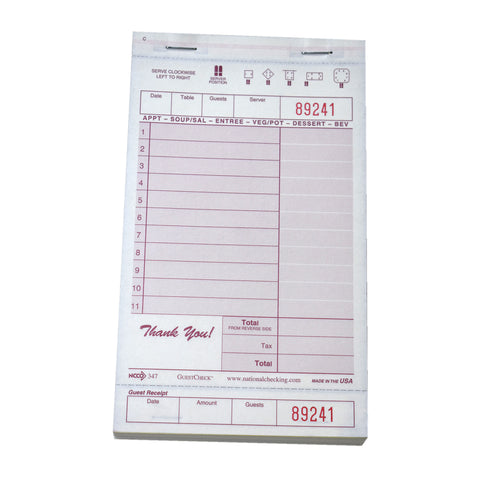 National Checking No Carbon 3 Part 11 Line Maroon Guestcheck, 40 checks per book -- 50 per case.