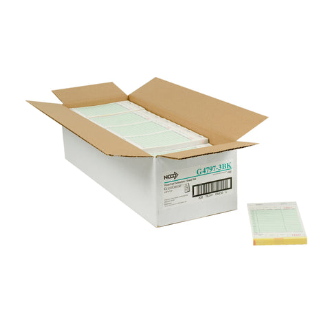 National Checking Company Carbonless Guest Check Board - 3 Part Green, 13 Line, 4.20 x 7.25 inch -- 2000 per case.