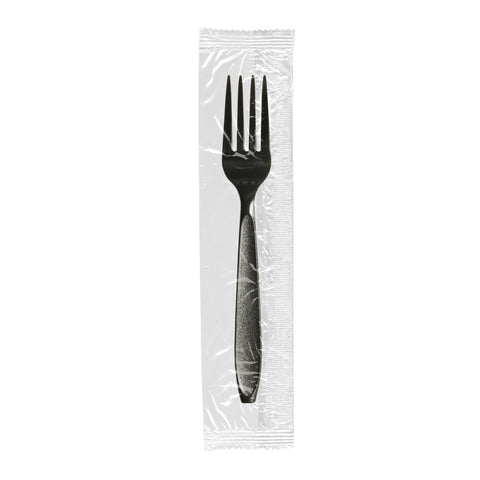 Solo Impress Black Polystyrene Individually Wrapped Heavy Weight Fork, 7 x 1.1 inch -- 1000 per case