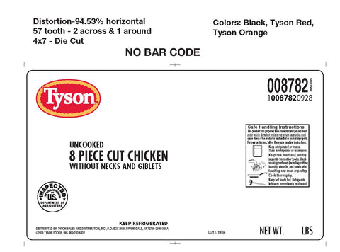 Tyson® CHICKEN 8- PIECE CUT WOG FROZEN 2.50-3.00 LB 10087820928