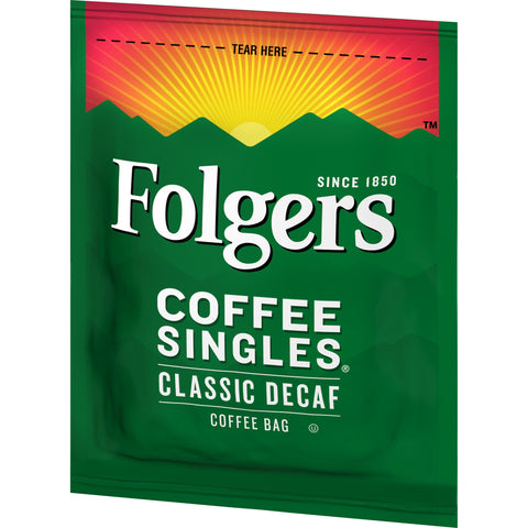 Folgers Decaffeinated Coffee Singles - 19 coffee bags per box, 12 boxes per case