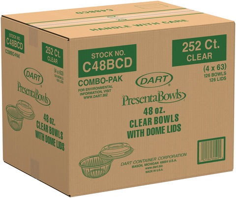PresentaBowls® BOWL PLASTIC CLEAR COMBO LID PACK 48 OZ