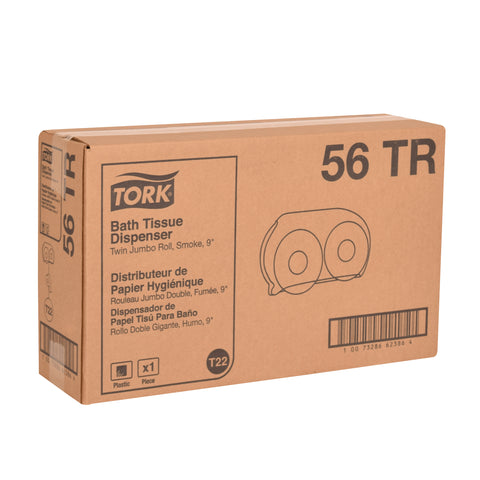 Tork Plastic Smoke/Gray Twin Jumbo Roll Bath Tissue Dispenser, 19.29 x 5.51 x 11.83 inch