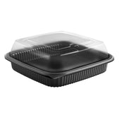 Container Plastic Square Black Combo W/ High Dome Lid 36 Oz