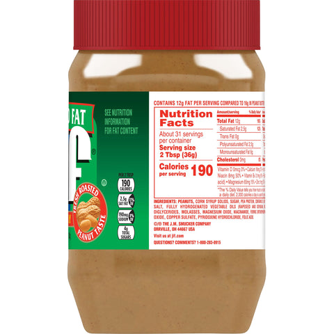 Jif Reduced Fat Creamy Peanut Butter, 40 Ounce -- 8 per case.