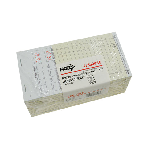 National Checking Company Interleaving Carbon Guest Check Board - 2 Part Gold, 16 Line, 3.4 x 6.75 inch -- 10 per case.