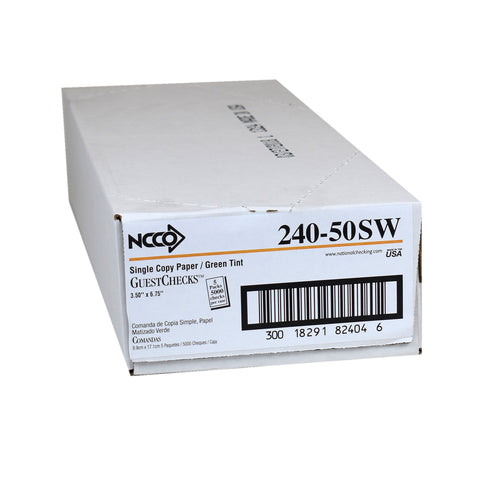 National Checking Company Guest Check Paper - 1 Part Green, 17 Line, 3.5 x 6.75 inch -- 50 per case.