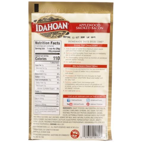 Idahoan Applewood Smoked Bacon Mashed Potatoes, 4 Ounce Pouch -- 12 per case.
