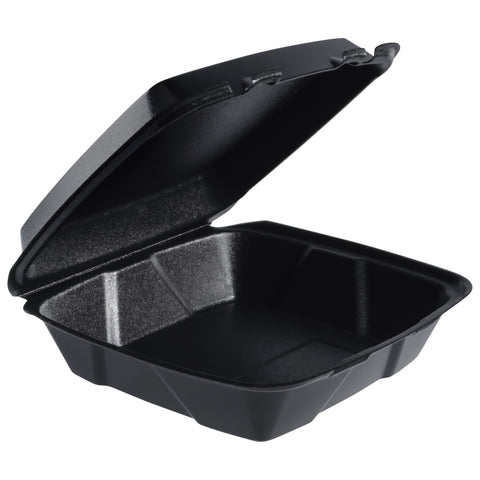 Dart CONTAINER FOAM HINGED LID BLACK LARGE 9.4X9X3