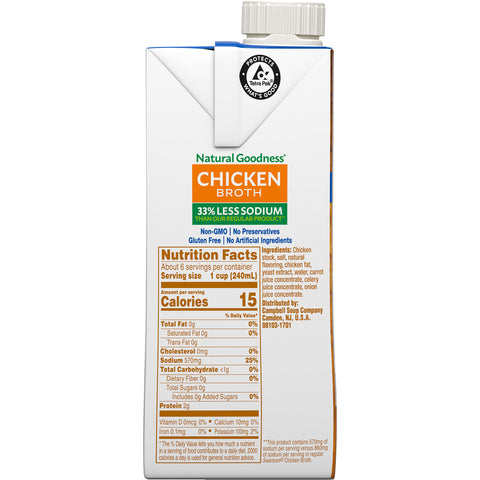 Swansons Natural Goodness Chicken Broth, 48 Ounce -- 8 per case.