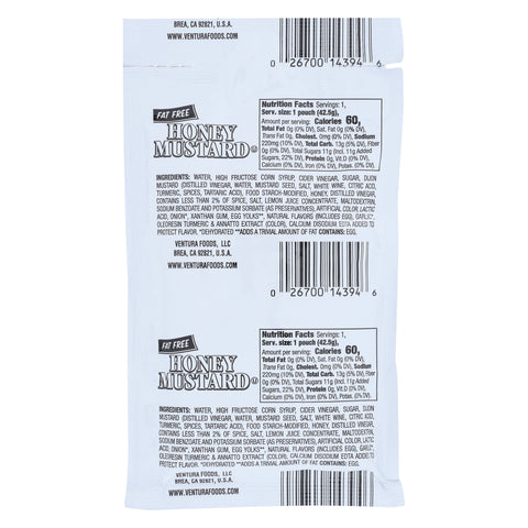 Classic Gourmet Fat Free Honey Mustard Dressing, 1.5 Ounce Pouch -- 60 per case.