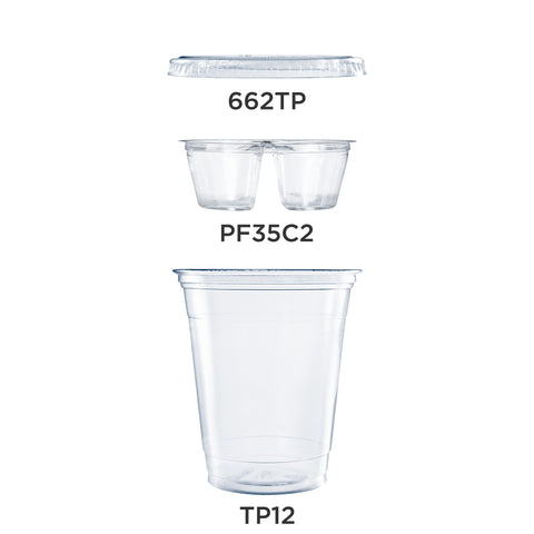 Cup Grab & Go Kit Combo W/ Two Compartment Insert Clear 12 Oz