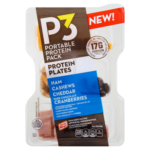 Oscar Mayer P3 Ham, Cashew, Cheddar and Dark Chocolate Cranberries Portable Protein Pack, 3.2 ounce -- 8 per case