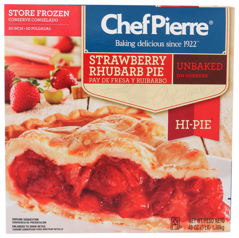 Sara Lee Chef Pierre Unbaked Strawberry Rhubarb High Pie, 10 inch -- 6 per case.