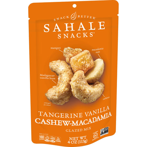 Sahale Tangerine Vanilla Cashew and Macadamia Nuts Glazed Mix, 4 Ounce -- 6 per case.