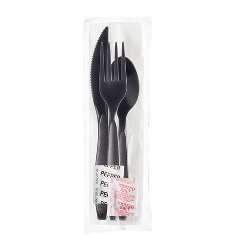 Cutlery Kit Medium Weight Black K-f-s Napkin 9x13 S&p Ps