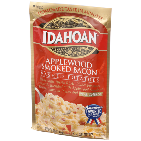 Idahoan Applewood Smoked Bacon Mashed Potatoes, 4 Ounce Pouch -- 12 per case.