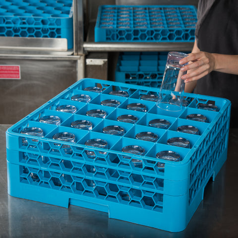 OptiClean™ RACK GLASS 25-COMPARTMENT W/ 2-EXTENDERS BLUE 7.12