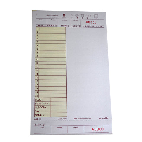 National Checking Company Guest Check Board - 1 Part Yellow, 20 Line, 5.25 x 8.5 inch -- 2000 per case.