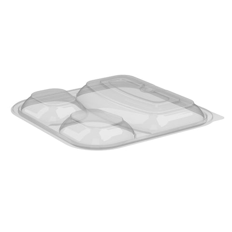 Culinary Squares® LID DOME SQUARE 3-COMPARTMENT ANTI-FOG VENTED CLEAR 8.5X8.5X.96