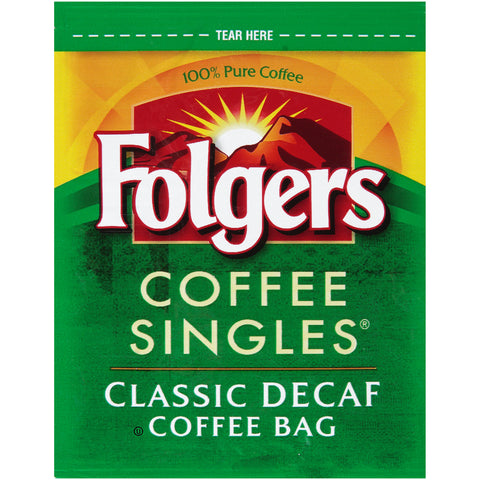 Folgers Decaffeinated Coffee Singles - 19 coffee bags per box, 12 boxes per case