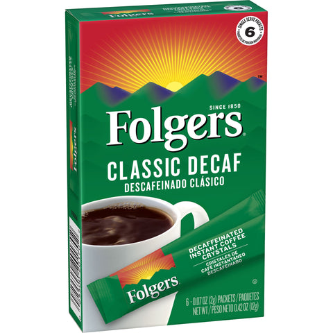 Folgers Decaffeinated Instant Coffee, 0.42 Ounce -- 12 per case.