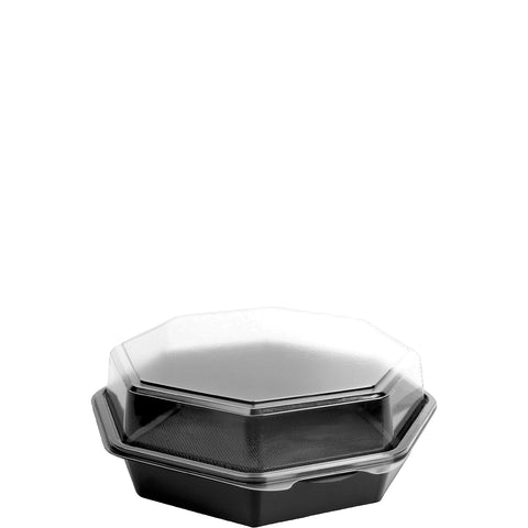 Creative Carryouts® CONTAINER PLASTIC HINGED CARRYOUT BLACK/CLEAR 9