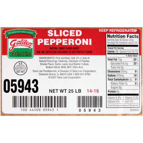 Galileo PEPPERONI SLICED 14-16/LB 10000005943