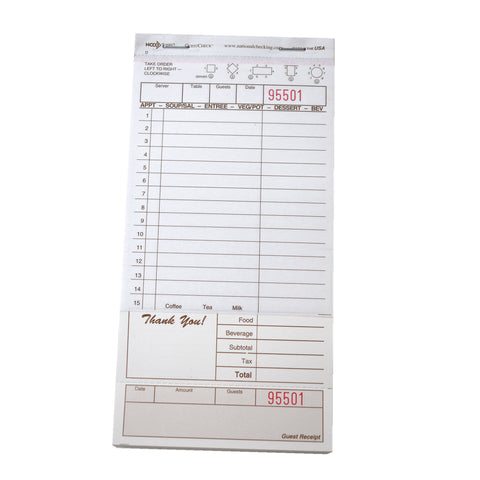 National Checking Company Carbonless Guest Check Board - 2 Part Tan, 15 Line, 4.20 x 8.5 inch -- 2000 per case.