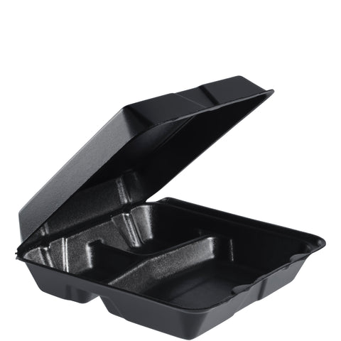 Dart LARGE, 3 COMPARTMENT W/REMOVABLE LID BLACK FOAM HINGED LID CONTAINER