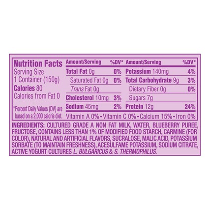 Light and Fit Blueberry Greek Nonfat Yogurt, 5.3 Ounce -- 12 per case.