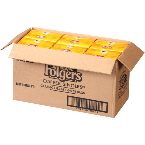 Folgers Decaffeinated Coffee Singles - 19 coffee bags per box, 12 boxes per case